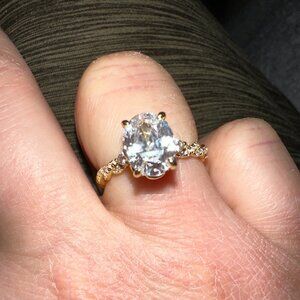 oval cz and goldtone metal braided wedding ring sz 7